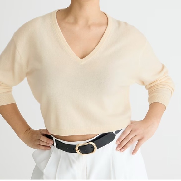 J. Crew Cashmere relaxed cropped V-neck sweater mint Seagram green S NWT BX459 - Picture 10 of 13